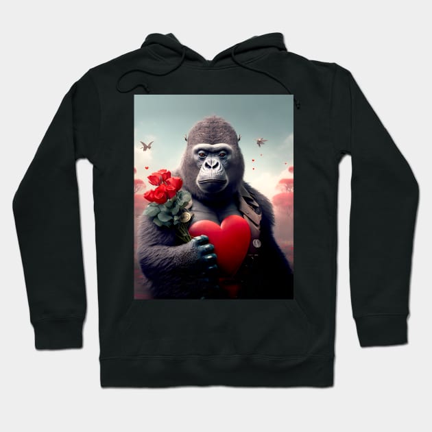 Valentine's Day in 2053  No. 3: Gorilla My Dreams on a Futuristic Valentine's Day on a Dark Background Hoodie by Puff Sumo